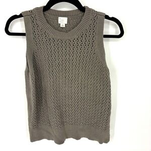 A New Day Women Green Knit Crochet Open Knit Sleeveless Sweater Vest Top Size S